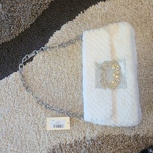 Nina white fur bridal wedding purse